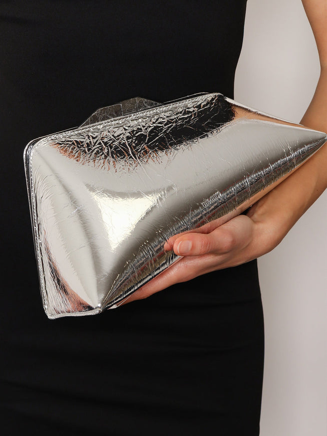 The Attico 8.30 Pm Laminated Leather Clutch Bag With Logo Engraved On The Bottom