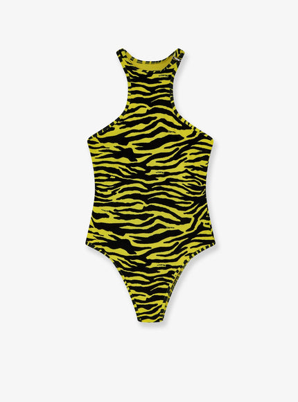 The Attico Lycra One-Piece Swimsuit With Zebra Print Blackyellow