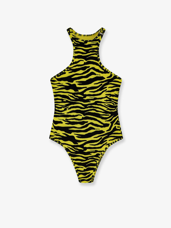 The Attico Lycra One-Piece Swimsuit With Zebra Print Blackyellow