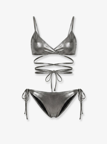 The Attico The Attico Il Primo Bagno Lycra Bikini With A Metallic Effect Darksilver