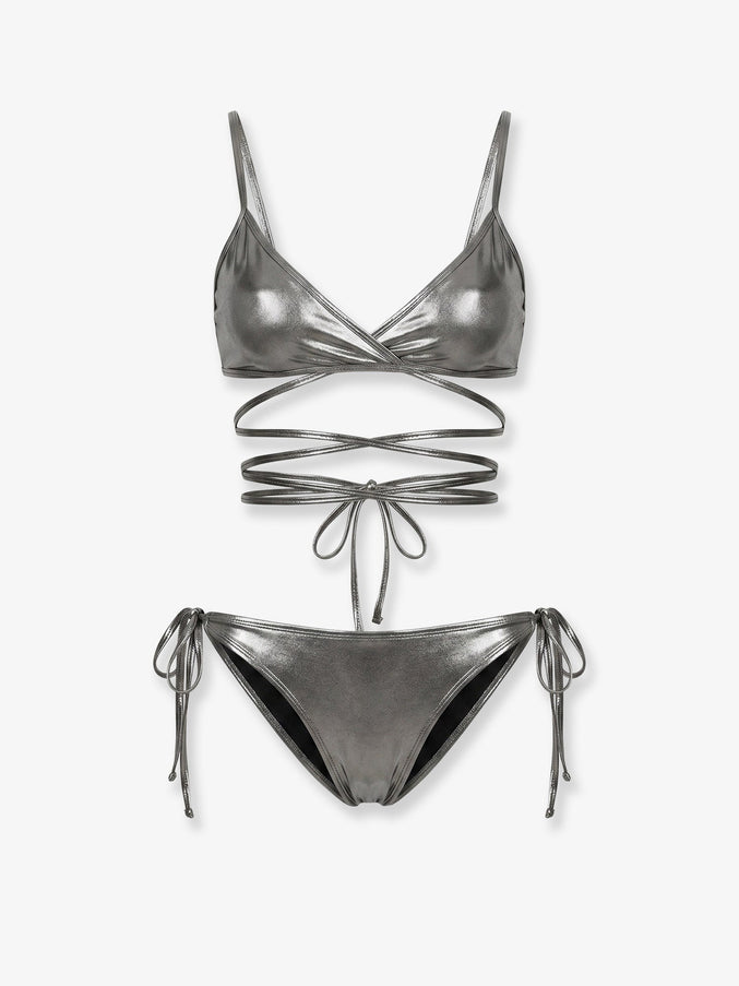 The Attico The Attico Il Primo Bagno Lycra Bikini With A Metallic Effect Darksilver