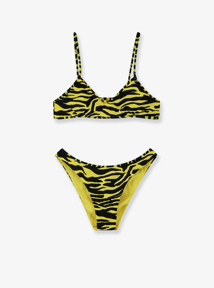 The Attico The Attico Il Primo Bagno Lycra Swimsuit With Zebra Print Blackyellow