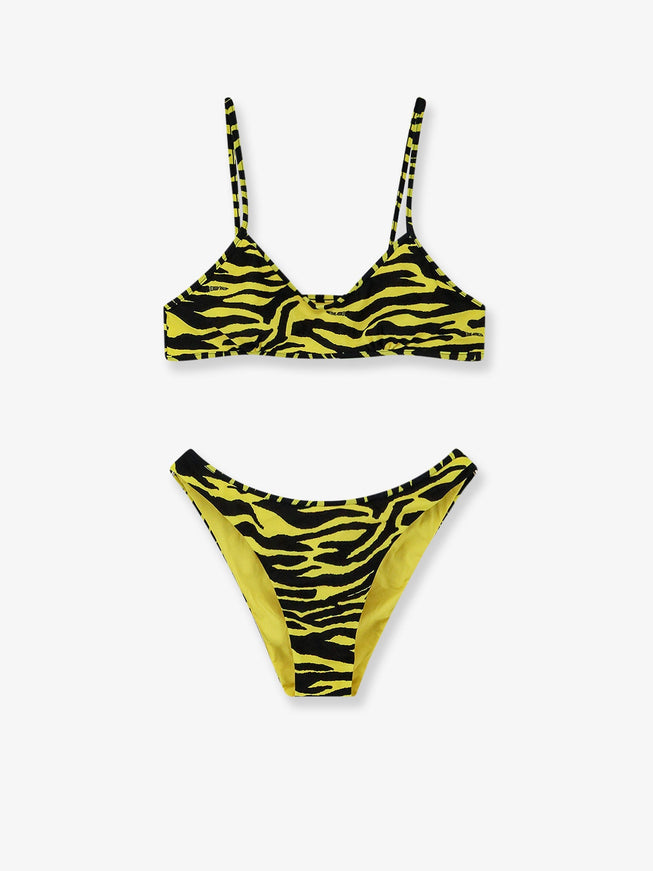 The Attico The Attico Il Primo Bagno Lycra Swimsuit With Zebra Print Blackyellow