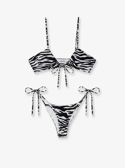 The Attico The Attico Il Primo Bagno Lycra Bikini With Zebra Print Whiteblack
