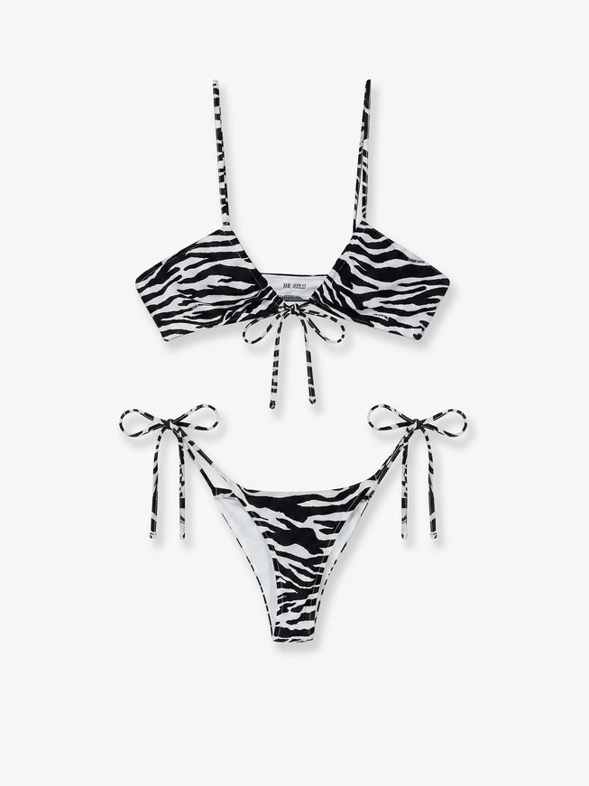 The Attico The Attico Il Primo Bagno Lycra Bikini With Zebra Print Whiteblack