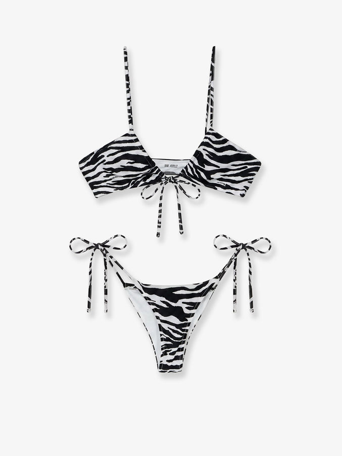 The Attico The Attico Il Primo Bagno Lycra Bikini With Zebra Print Whiteblack