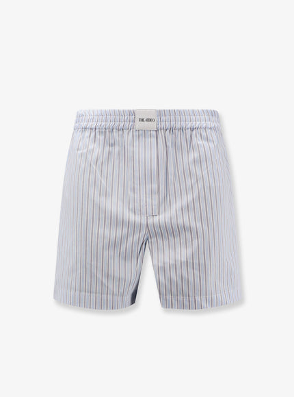 The Attico Striped Cotton Shorts Light Blue White