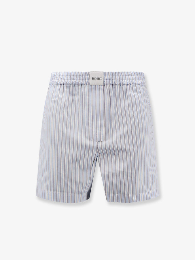 The Attico Striped Cotton Shorts Light Blue White