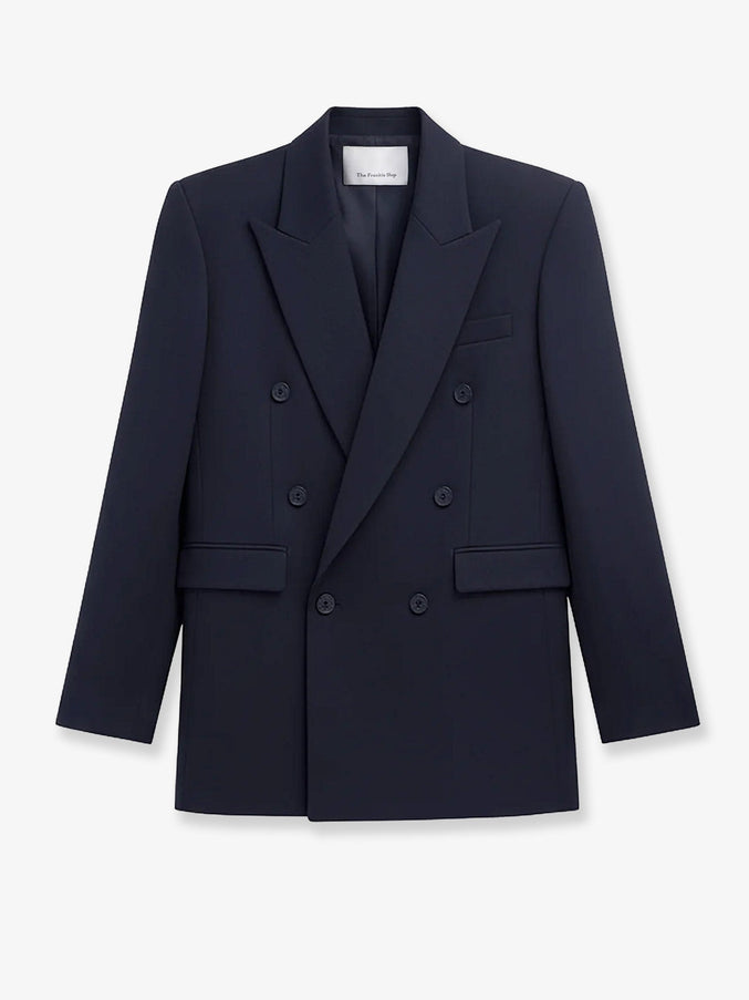 The Frankie Shop Monterey Structured Wool Blend Blazer Darknavy