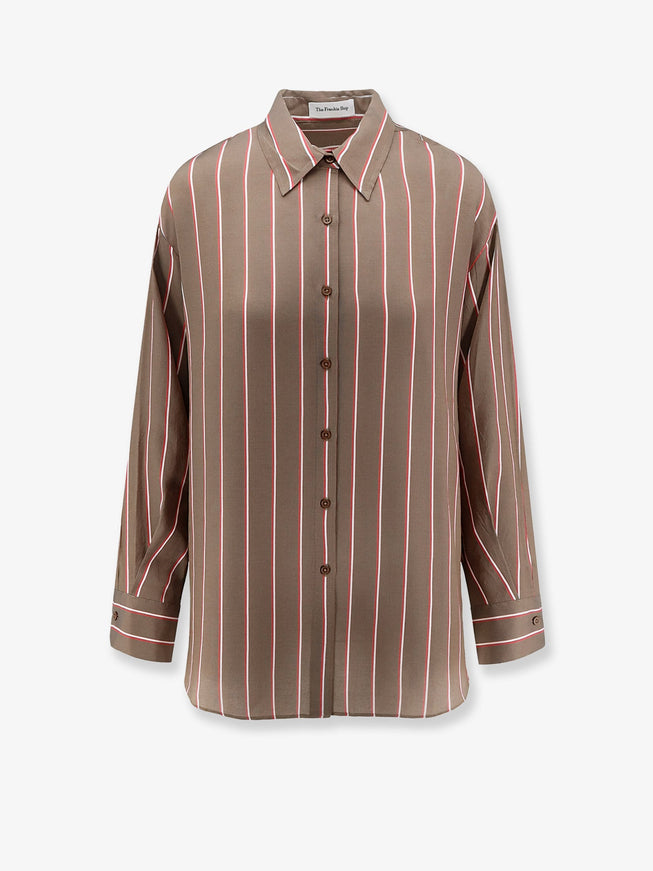 The Frankie Shop Peri Fluid Viscose And Silk Shirt Brown