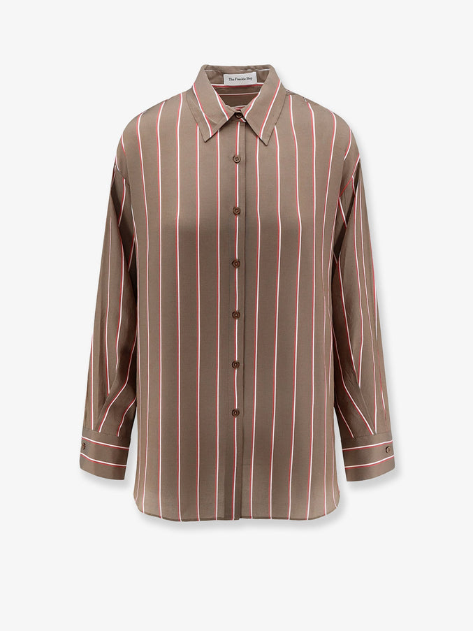 The Frankie Shop Peri Fluid Viscose And Silk Shirt Brown