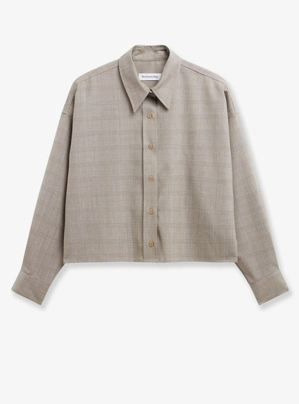 The Frankie Shop Arlen Shirt In Virgin Wool Blend Beigeglenplaid