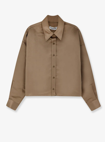 The Frankie Shop Arlen Satin Boxy Shirt Beige