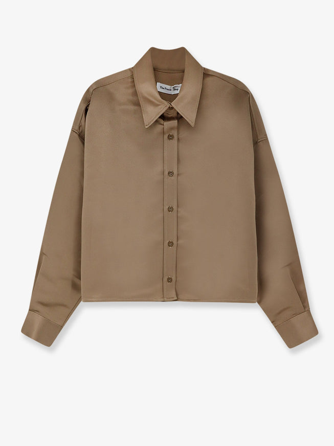 The Frankie Shop Arlen Satin Boxy Shirt Beige