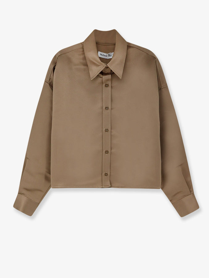 The Frankie Shop Arlen Satin Boxy Shirt Beige