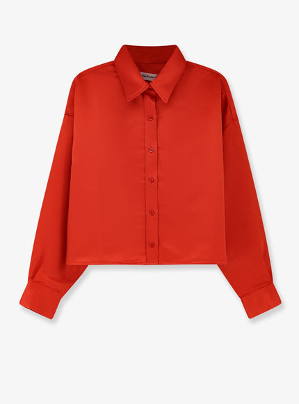 The Frankie Shop Arlen Satin Boxy Shirt Red