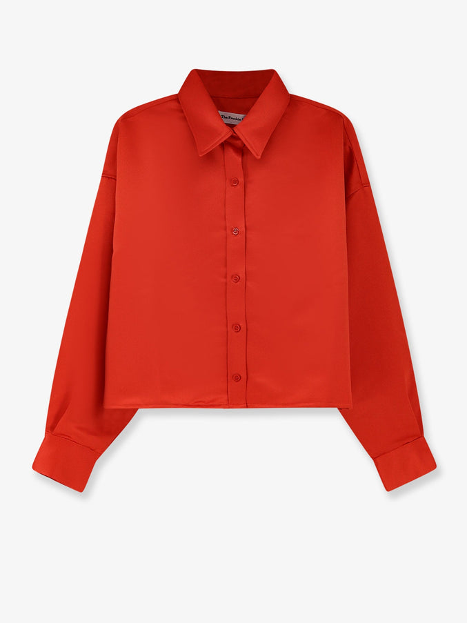 The Frankie Shop Arlen Satin Boxy Shirt Red