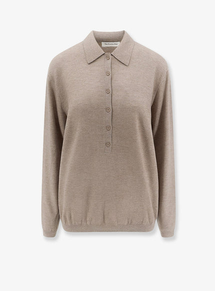 The Frankie Shop Tala Wool Blend Polo Shirt Taupemelange