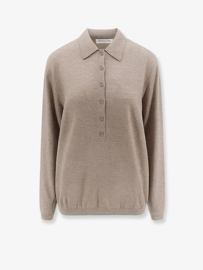 The Frankie Shop Tala Wool Blend Polo Shirt Taupemelange
