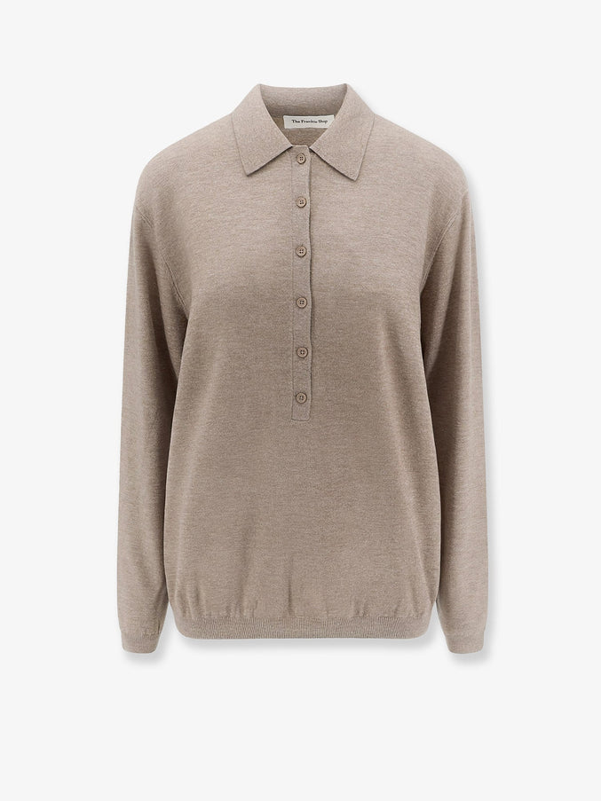 The Frankie Shop Tala Wool Blend Polo Shirt Taupemelange