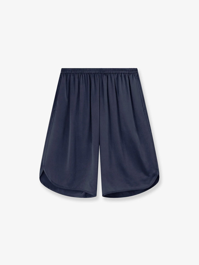 The Frankie Shop Nelis Satin Bermuda Shorts Navy