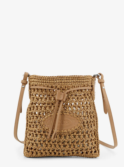 Tod's Raffia Bucket Bag With Crochet Motif Uni Beige
