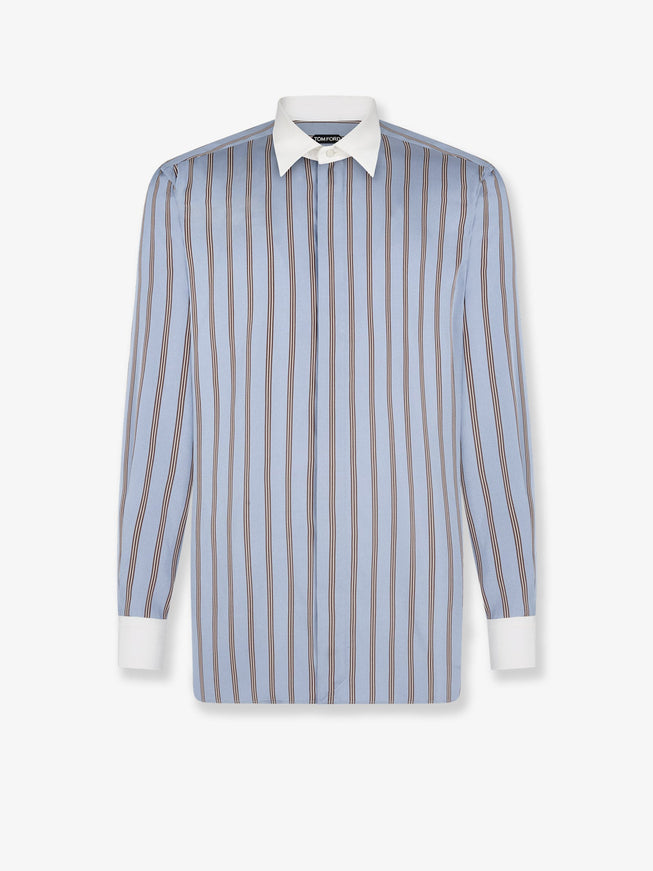 Tom Ford Striped Silk Shirt 39 Blue Multicolor