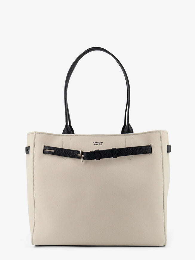 Tom Ford Canvas Shoulder Bag With Engraved Logo On The Front Uni Ecrublack