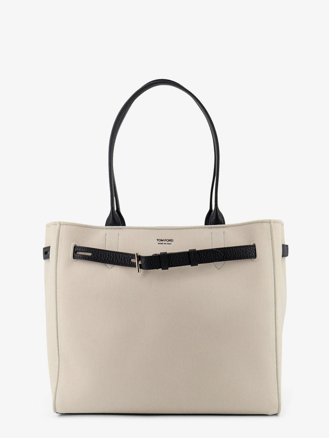 Tom Ford Canvas Shoulder Bag With Engraved Logo On The Front Uni Ecrublack