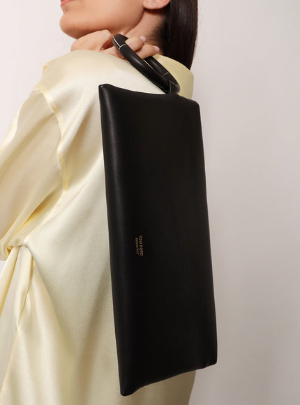 Tom Ford Aura Leather Clutch Bag With Lettering Logo On The Front