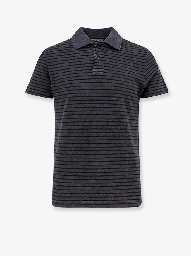 Tonywack Cotton Polo Shirt With Striped Profiles Faded Black
