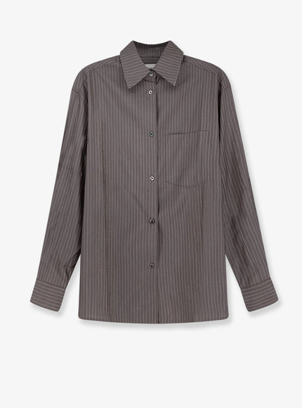 Tonywack Silk And Wool Blend Shirt With Striped Pattern Darkgrey