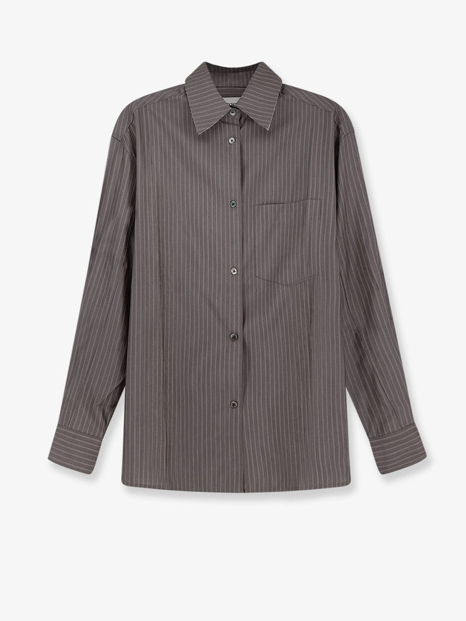Tonywack Silk And Wool Blend Shirt With Striped Pattern Darkgrey