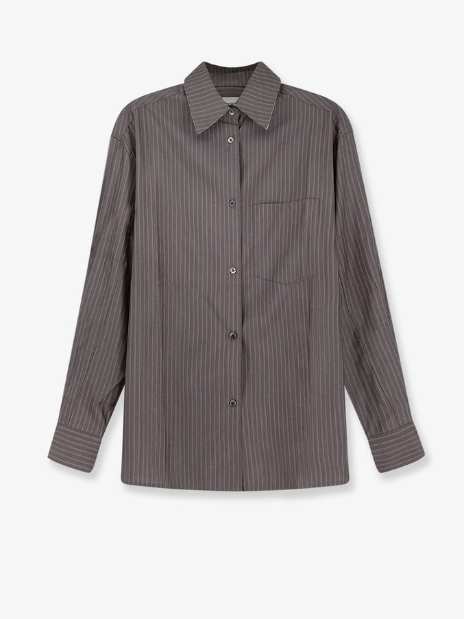 Tonywack Silk And Wool Blend Shirt With Striped Pattern Darkgrey