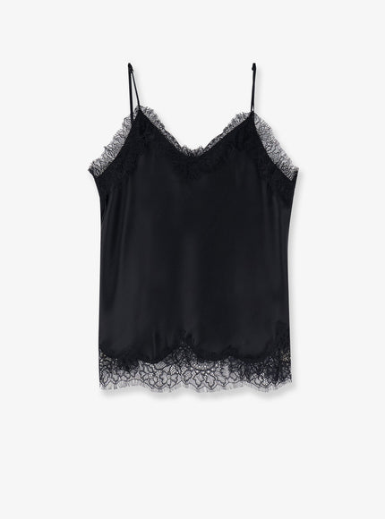 Tonywack Satin Top With Lace Profiles Black