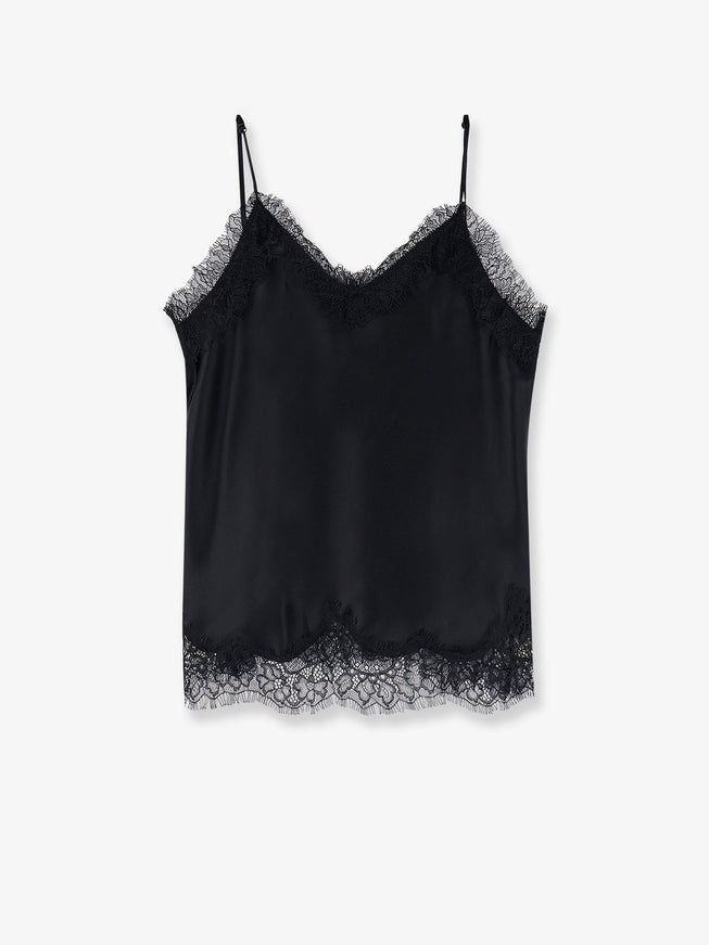 Tonywack Satin Top With Lace Profiles Black