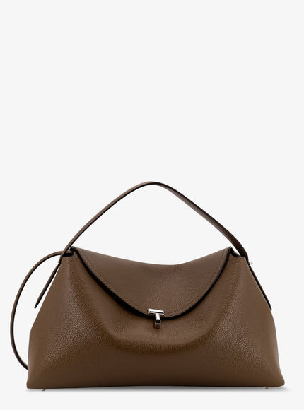 Toteme T-Lock Hammered Leather Shoulder Bag Uni Dark Taupe