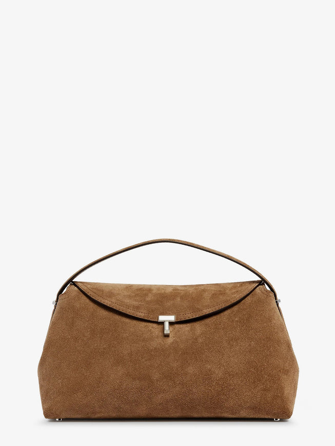 Toteme T-Lock Suede Handbag Uni Tobacco