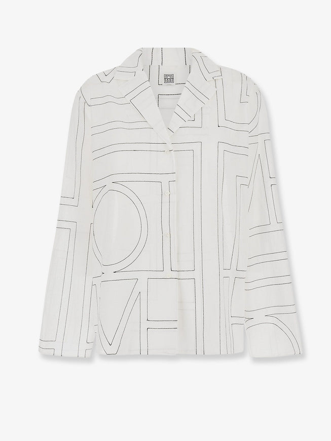 Toteme Cotton Blend Pajama Top With Monogram Print Whiteblack
