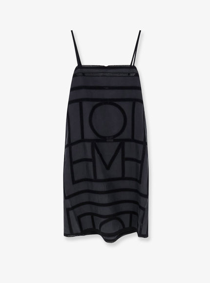 Toteme Short Silk Dress With All-Over Monogram Washedblack