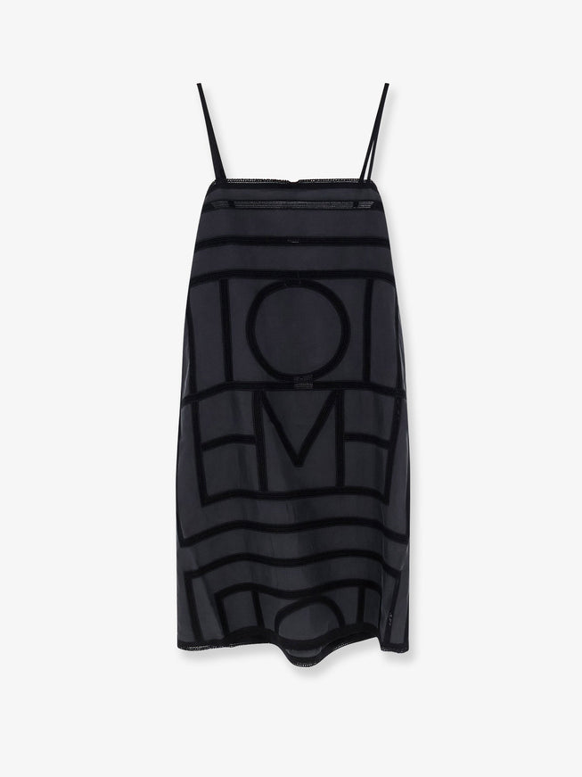 Toteme Short Silk Dress With All-Over Monogram Washedblack
