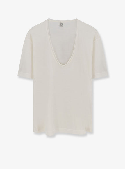 Toteme Silk And Cotton Blend T-Shirt Offwhite