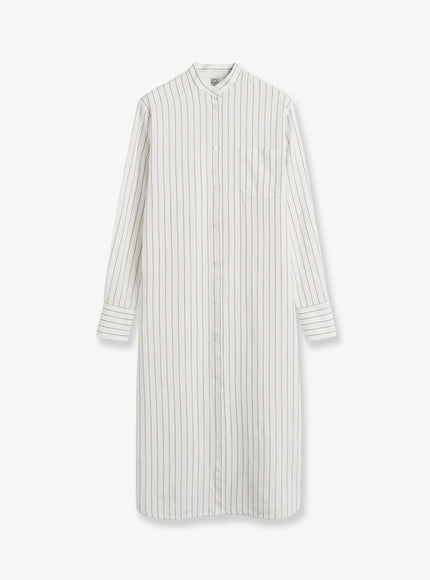 Toteme Striped Summer Viscose, Silk And Cotton Dress Whiteoyster