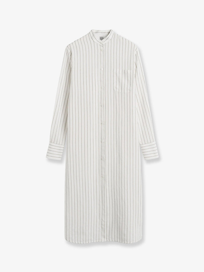 Toteme Striped Summer Viscose, Silk And Cotton Dress Whiteoyster