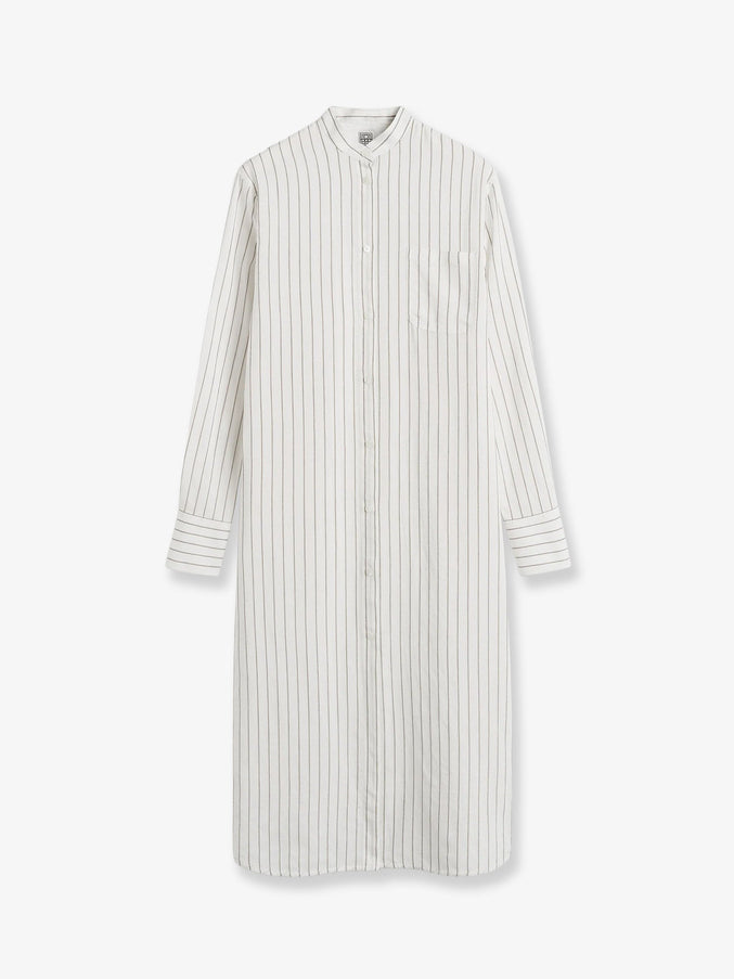 Toteme Striped Summer Viscose, Silk And Cotton Dress Whiteoyster