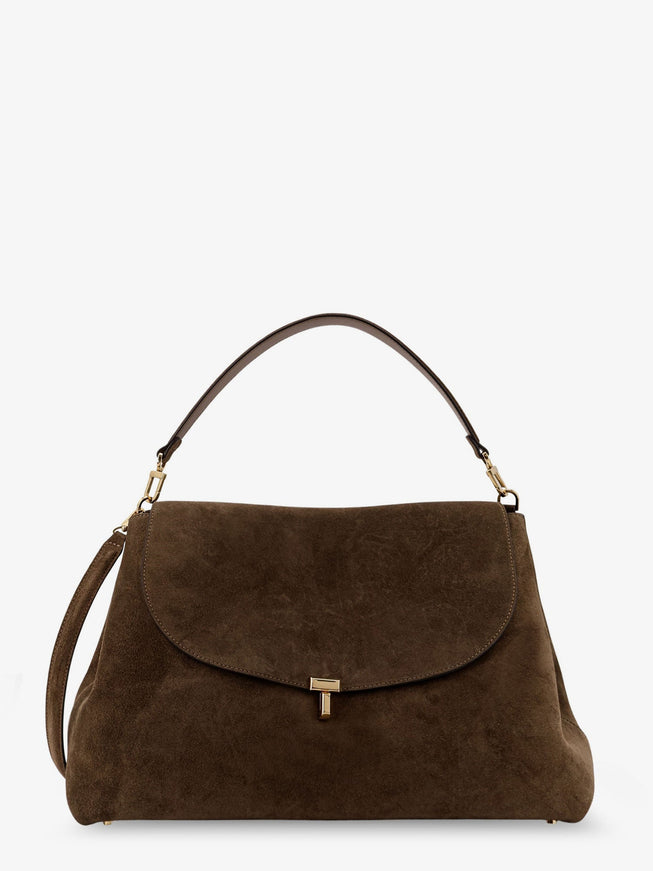 Toteme T-Lock Suede Shoulder Bag Uni Dark Taupe