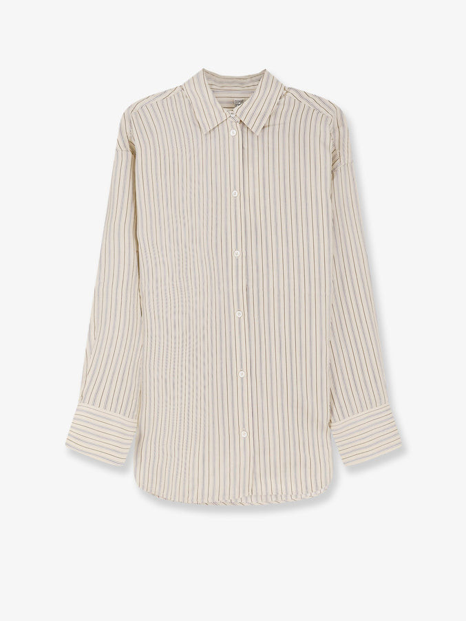 Toteme Silk Shirt With Striped Pattern Beige Brown