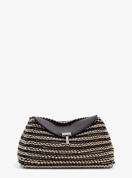 Toteme Mini T-Lock Clutch In Leather With Woven Pattern Uni Black Sand