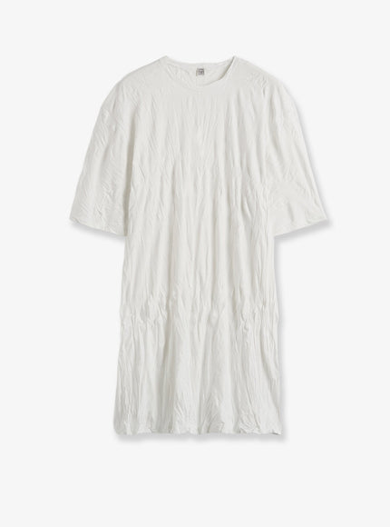 Toteme Relaxed Fit Short Cotton Blend Dress Offwhite
