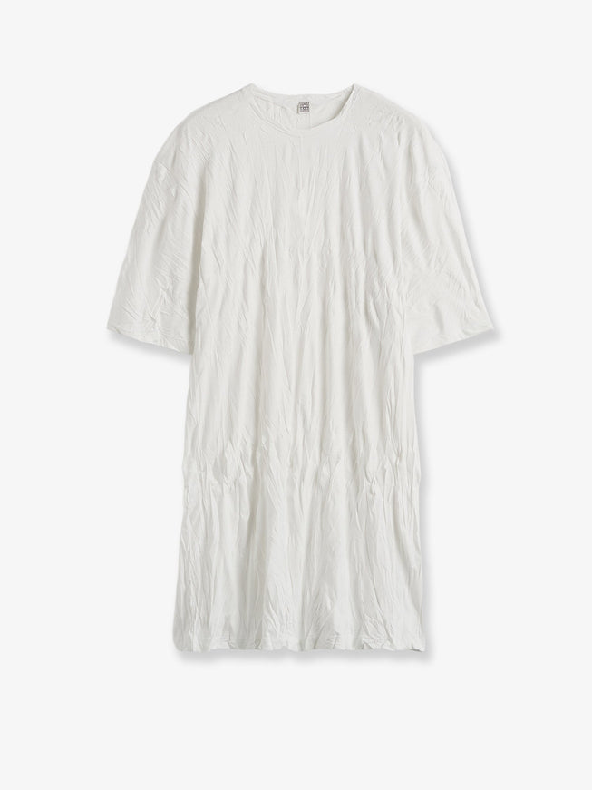 Toteme Relaxed Fit Short Cotton Blend Dress Offwhite